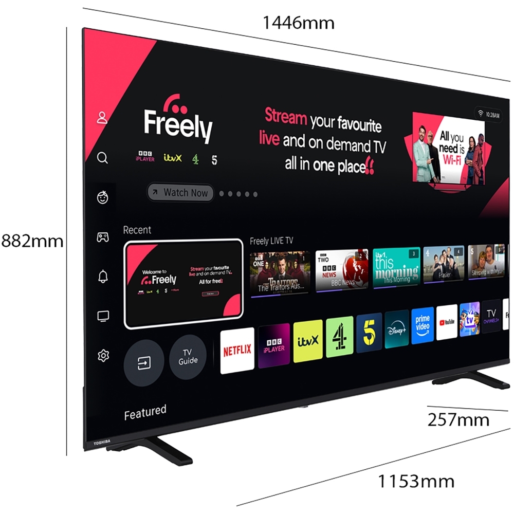 Toshiba 65UV1563DB 65" DLED Smart Television, 4K Ultra HD, Black, D Rated