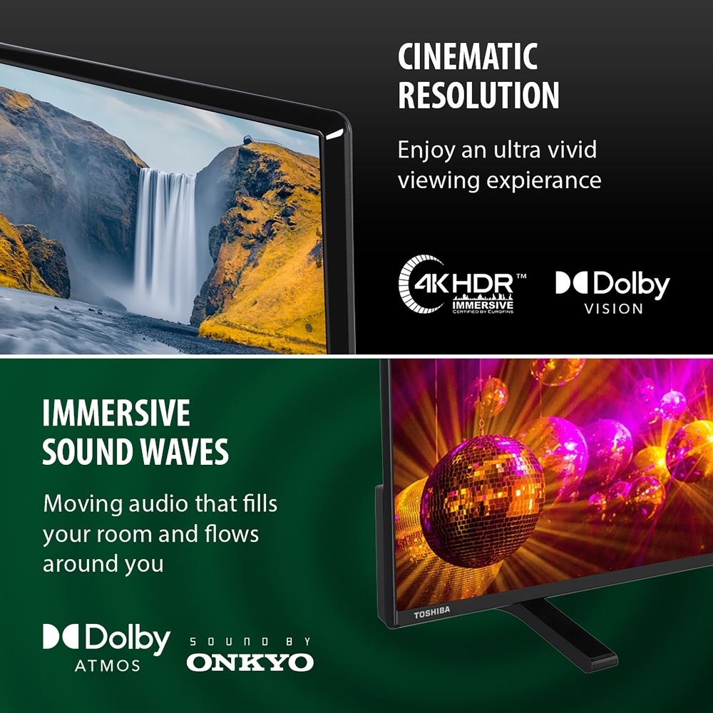 Toshiba 65UV2F53DBU 65" DLED Smart Television, 4K Ultra HD, Black, E Rated