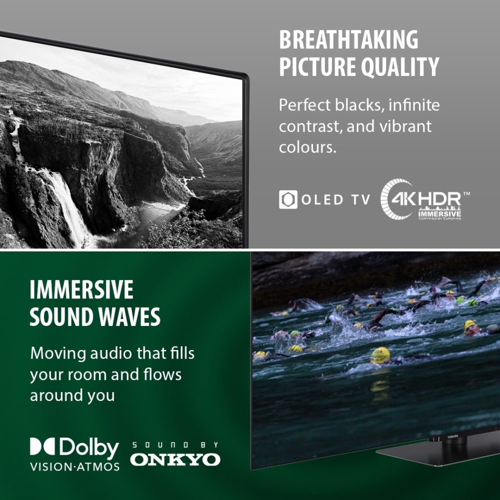 Toshiba 65XF9F53DB 65" OLED Smart Television, 4K Ultra HD, Black, F Rated