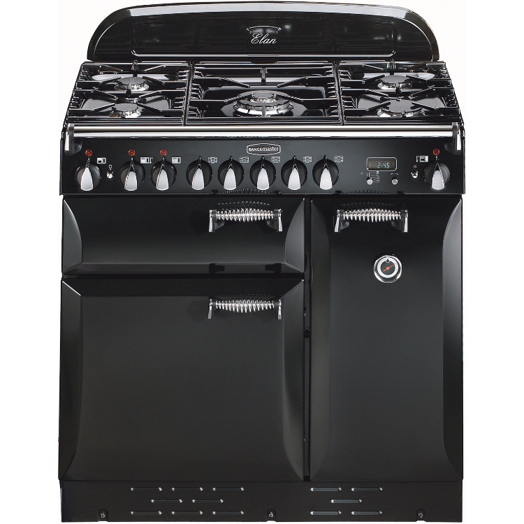 Buy Rangemaster ELAS90DFFBL Elan Gloss Black with Chrome Trim 90cm Dual