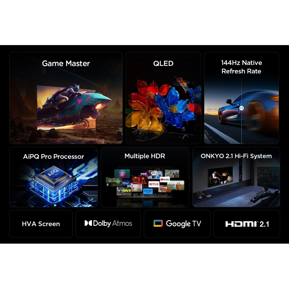 TCL 75T8C-UK 75" QLED Smart Television, 4K Ultra HD, Black, F Rated