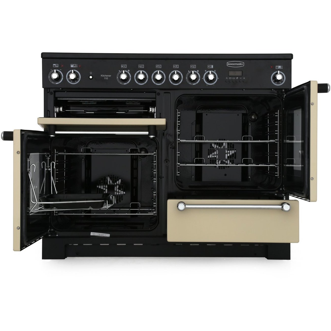 Rangemaster KCH110ECBL/C 110cm Ceramic Range Cooker Kitchener Black / Chrome, B Rated