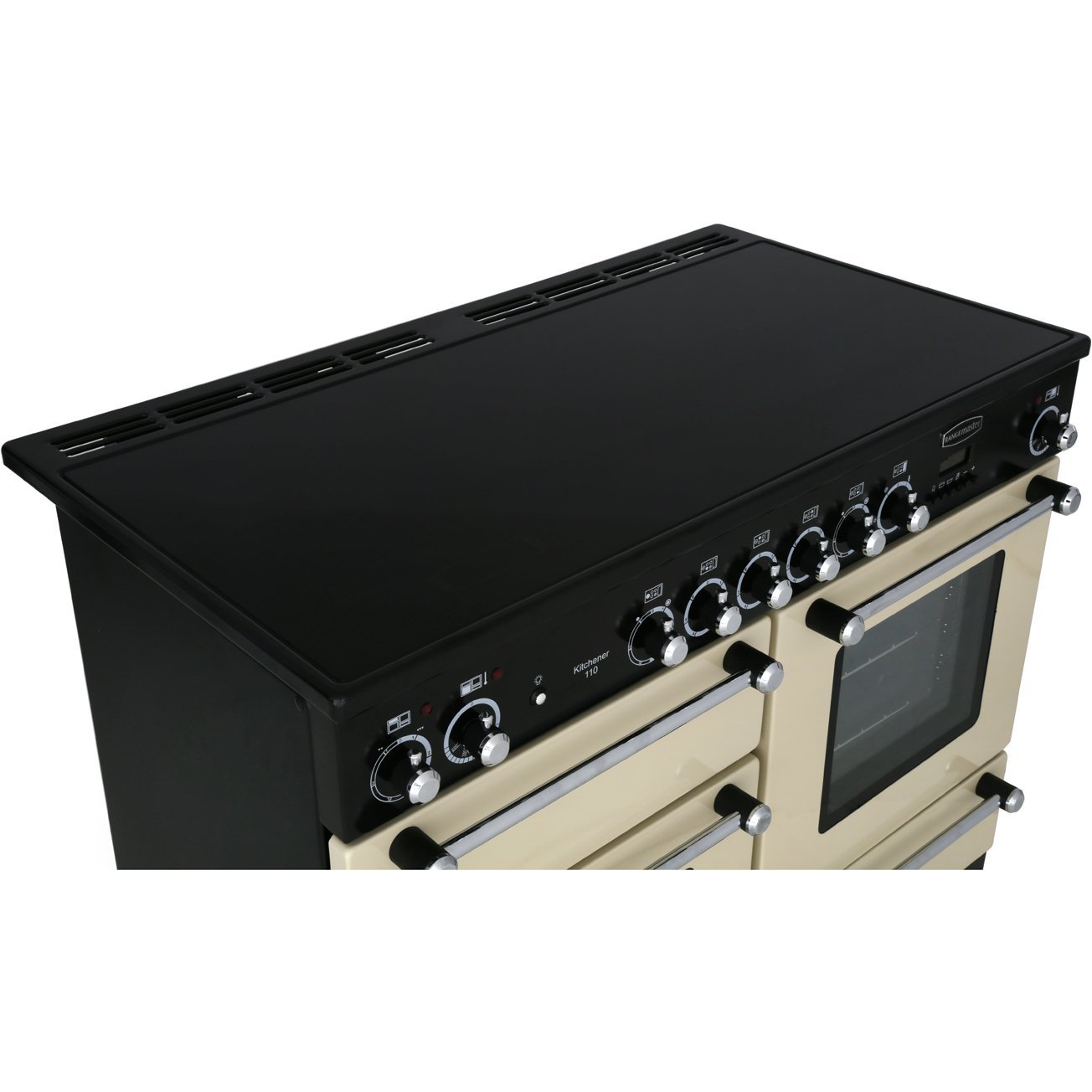 Rangemaster KCH110ECBL/C 110cm Ceramic Range Cooker Kitchener Black / Chrome, B Rated