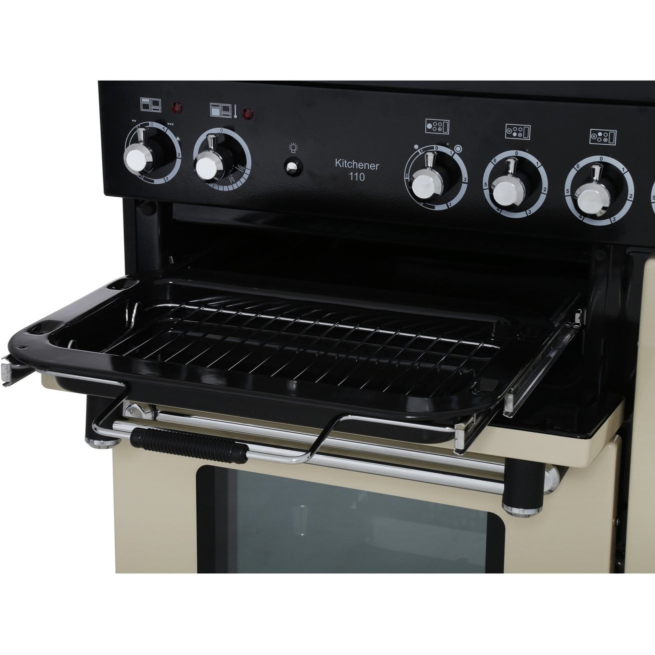 Rangemaster KCH110ECBL/C 110cm Ceramic Range Cooker Kitchener Black / Chrome, B Rated