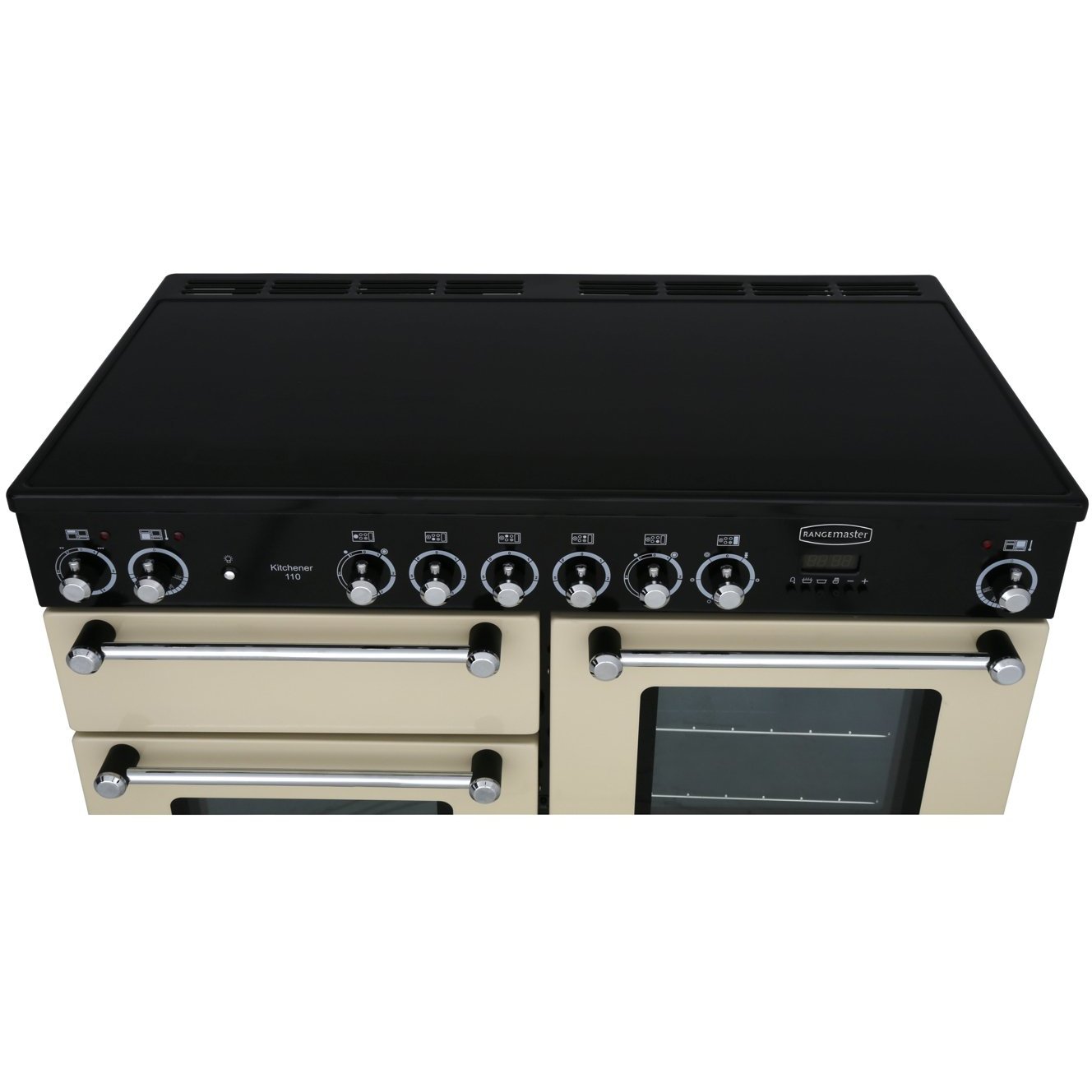 Rangemaster KCH110ECBL/C 110cm Ceramic Range Cooker Kitchener Black / Chrome, B Rated