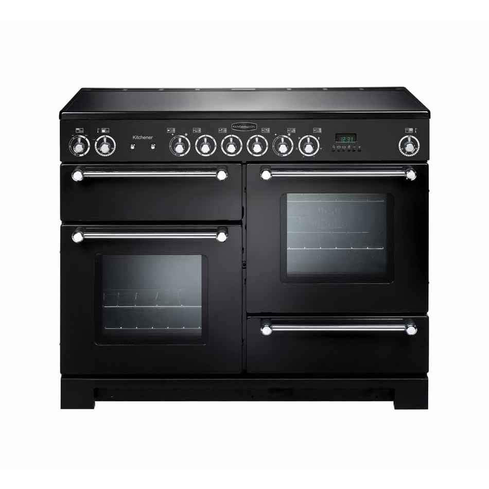 Rangemaster Kitchener KCH110ECBL/C 110cm Ceramic Range Cooker Black / Chrome, B Rated