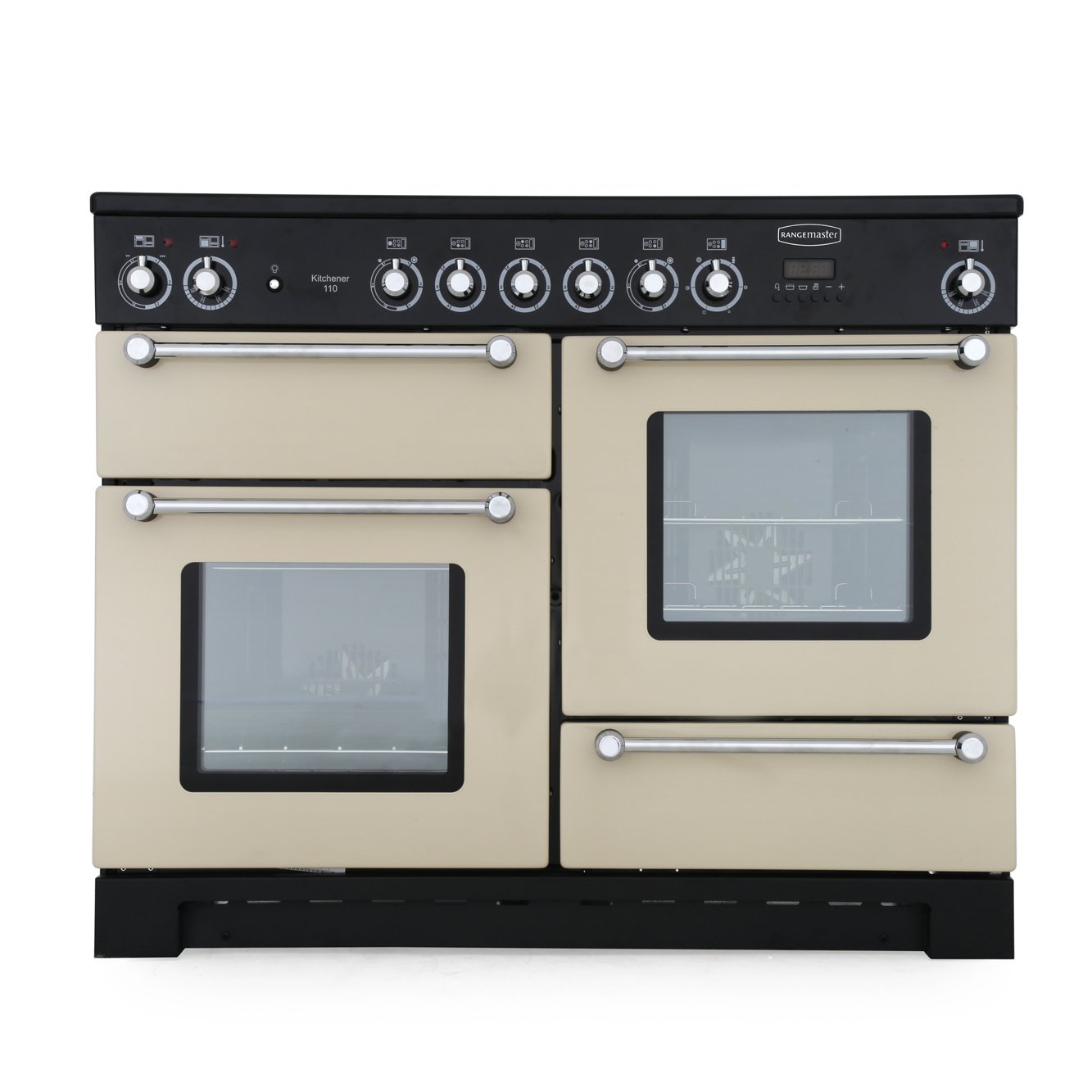 Rangemaster KCH110ECCR/C 110cm Ceramic Range Cooker Kitchener Cream / Chrome, A Rated