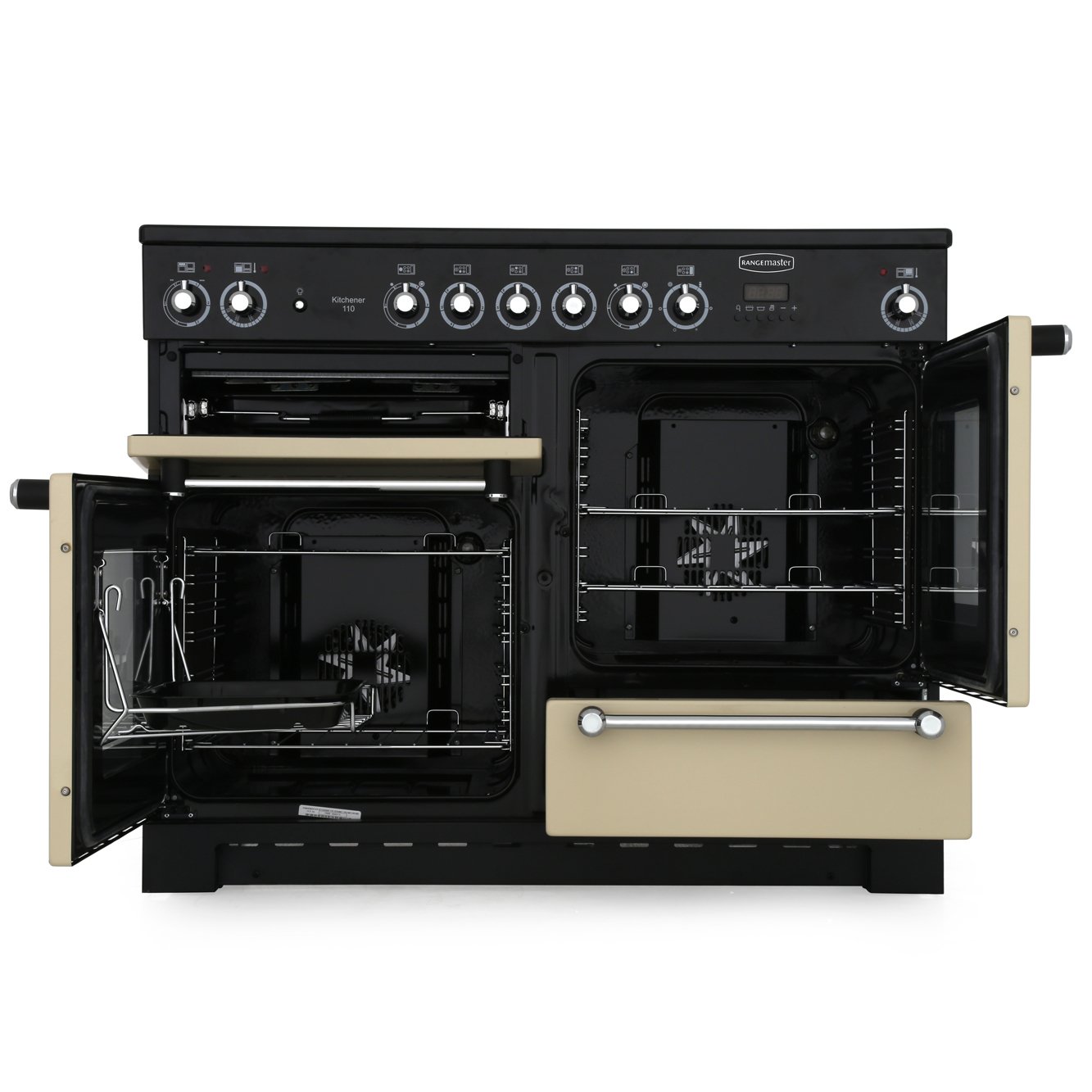 Rangemaster KCH110ECCR/C 110cm Ceramic Range Cooker Kitchener Cream / Chrome, A Rated