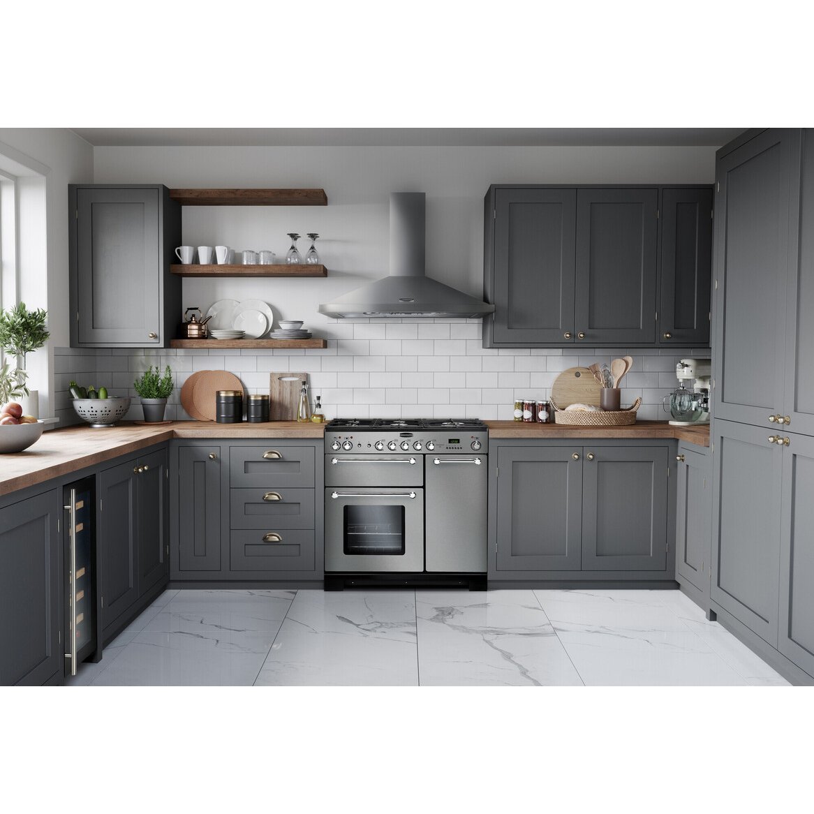 Rangemaster Kitchener KCH90DFFBL/C 90cm Dual Fuel Range Cooker Black