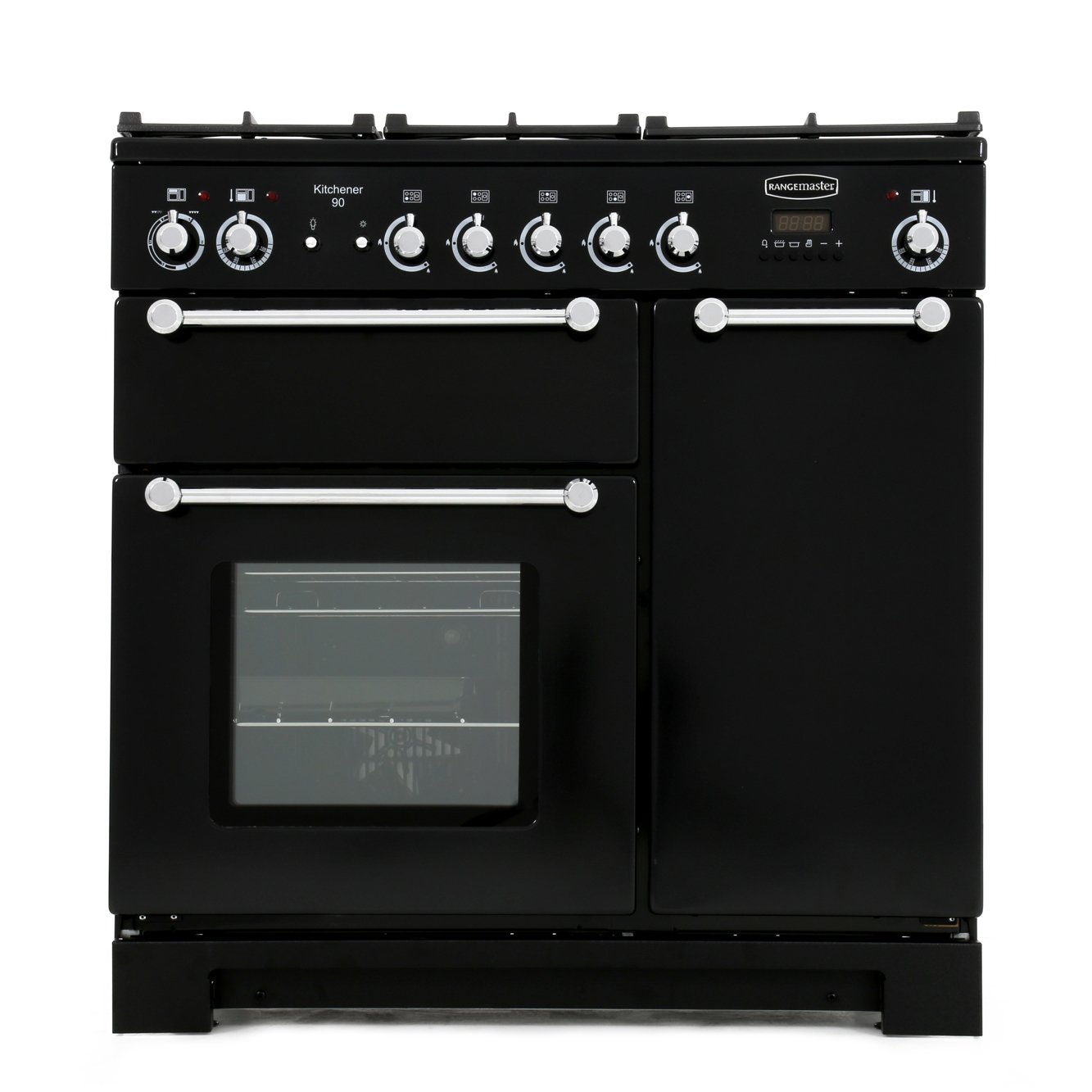 Rangemaster Kitchener KCH90DFFBL/C 90cm Dual Fuel Range Cooker Black