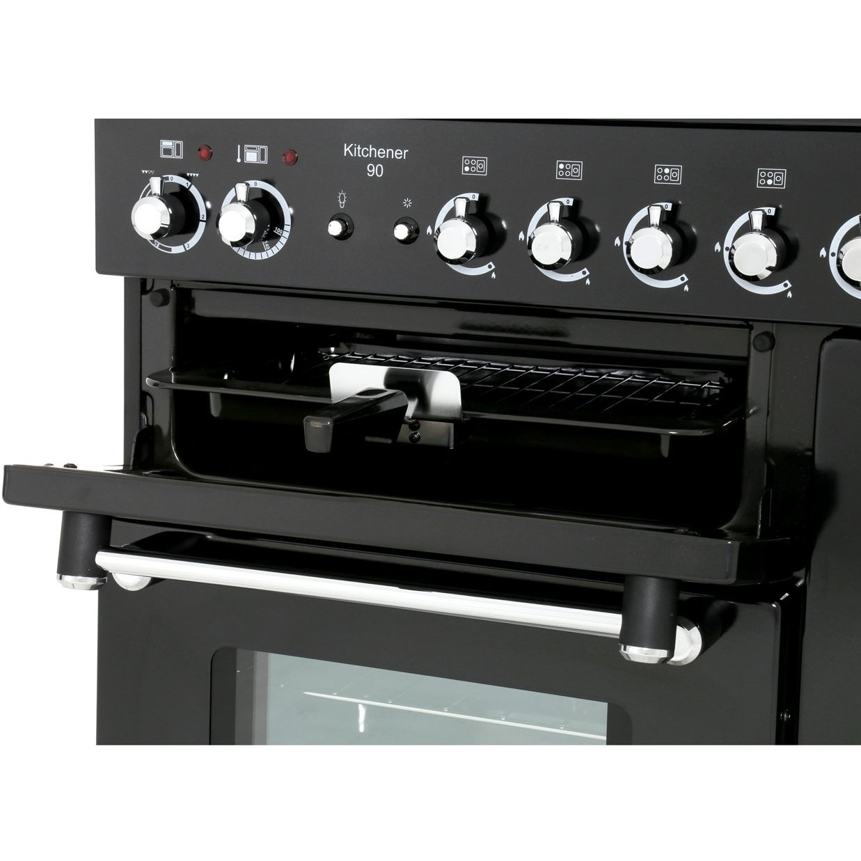 Rangemaster KCH90DFFCR/C 90cm Dual Fuel Range Cooker Kitchener Cream / Chrome, A Rated