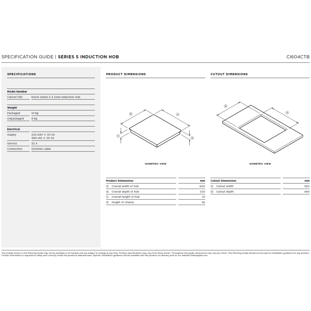 Fisher & Paykel CI604CTB2 60cm Induction Hob, Black
