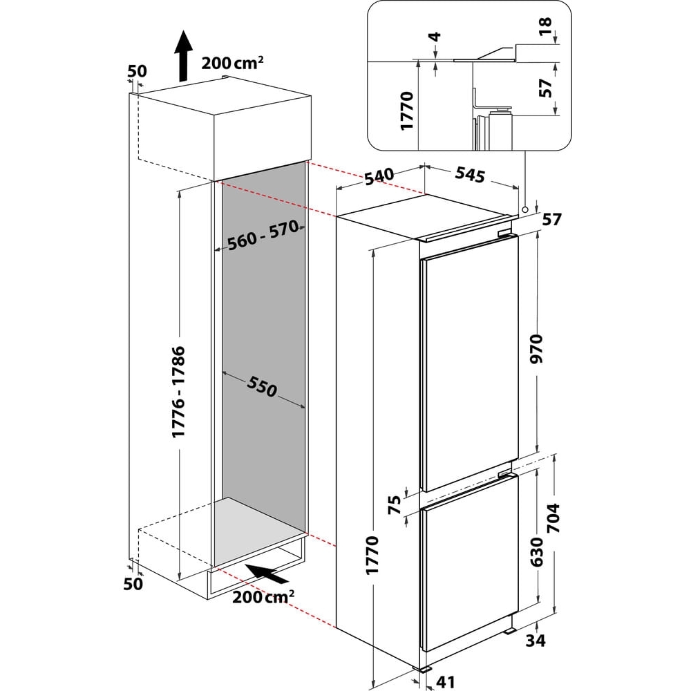 Hotpoint HTC18T322UK Total No Frost Integrated Fridge Freezer, Sliding Hinge, 70/30, E Rated