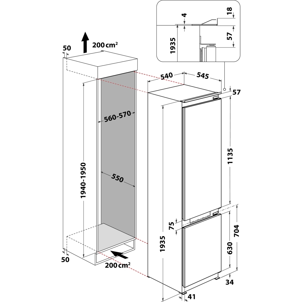 Hotpoint HTC20T322UK Total No Frost Integrated Fridge Freezer, Sliding Hinge, 70/30, E Rated