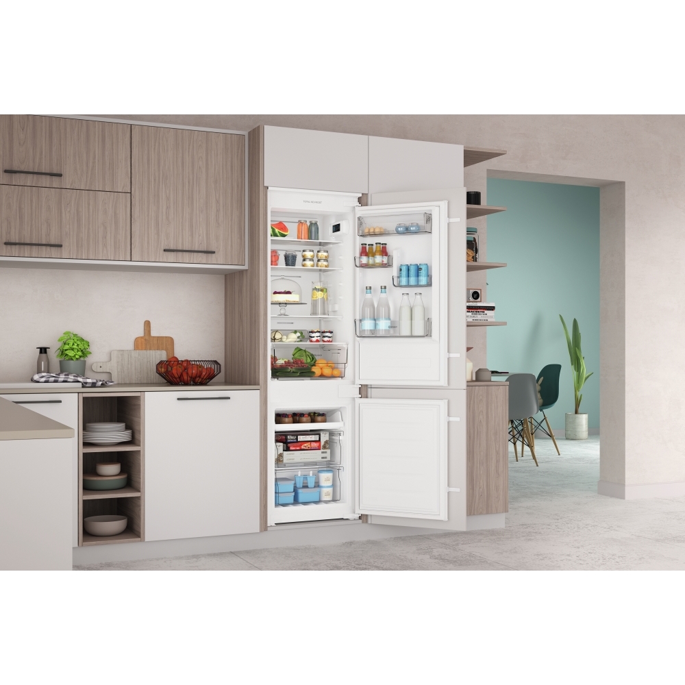 Indesit INC18T112UK Total No Frost Integrated Fridge Freezer, Sliding Hinge, 70/30, E Rated