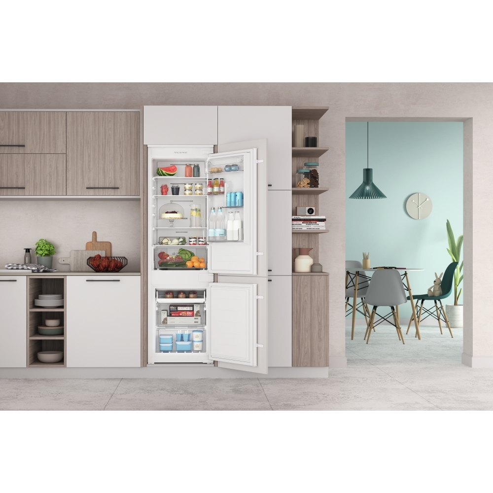 Indesit INC18T112UK Total No Frost Integrated Fridge Freezer, Sliding Hinge, 70/30, E Rated