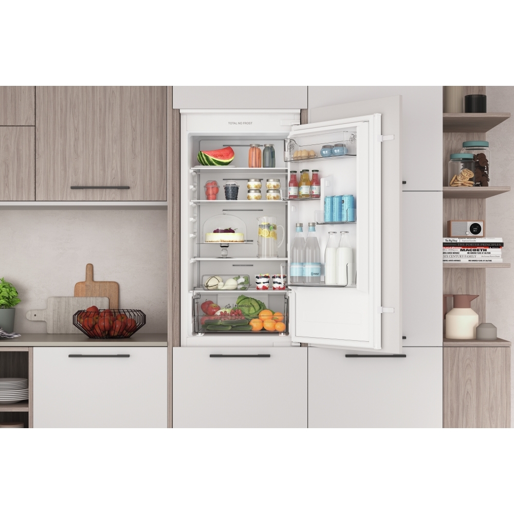 Indesit INC18T112UK Total No Frost Integrated Fridge Freezer, Sliding Hinge, 70/30, E Rated