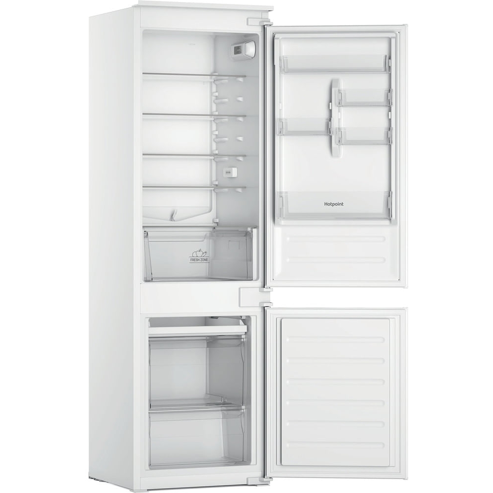 Hotpoint HTC18D011A1 Low Frost Integrated Fridge Freezer, Sliding Hinge, 70/30, White, E Rated