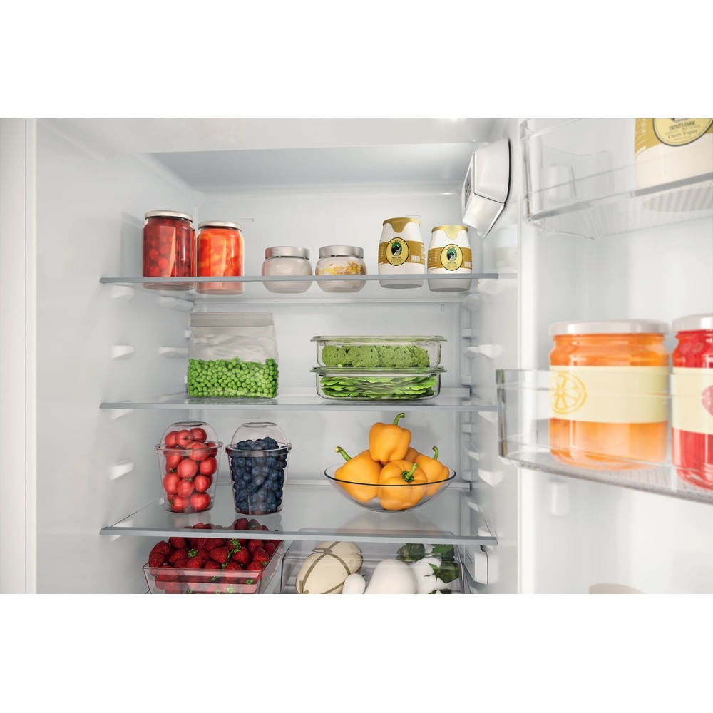 Hotpoint HTC18D011A1 Low Frost Integrated Fridge Freezer, Sliding Hinge, 70/30, White, E Rated