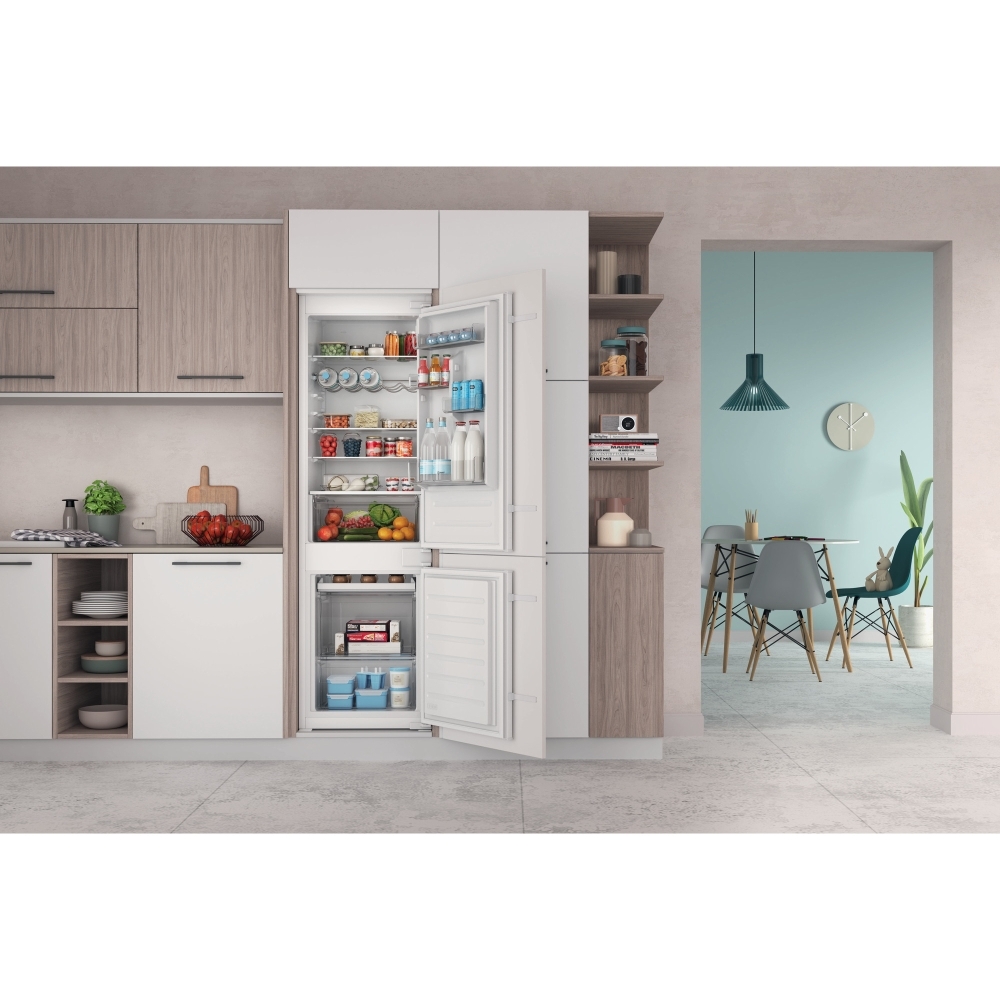 Indesit INC18D011B1 Low Frost Integrated Fridge Freezer, Sliding Hinge, 70/30, E Rated
