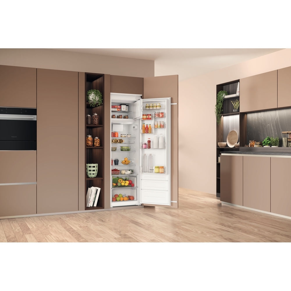 Hotpoint HTSD184011A1 Built-In Fridge with Ice Box, Sliding Hinge, Stainless Steel, E Rated