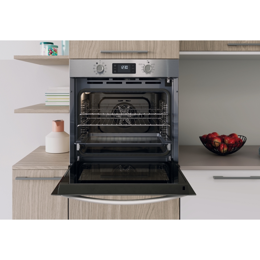 Indesit IO 278P1 X UK Built-In Electric Single Oven with Pyrolytic Cleaning, Stainless Steel, A++ Rated