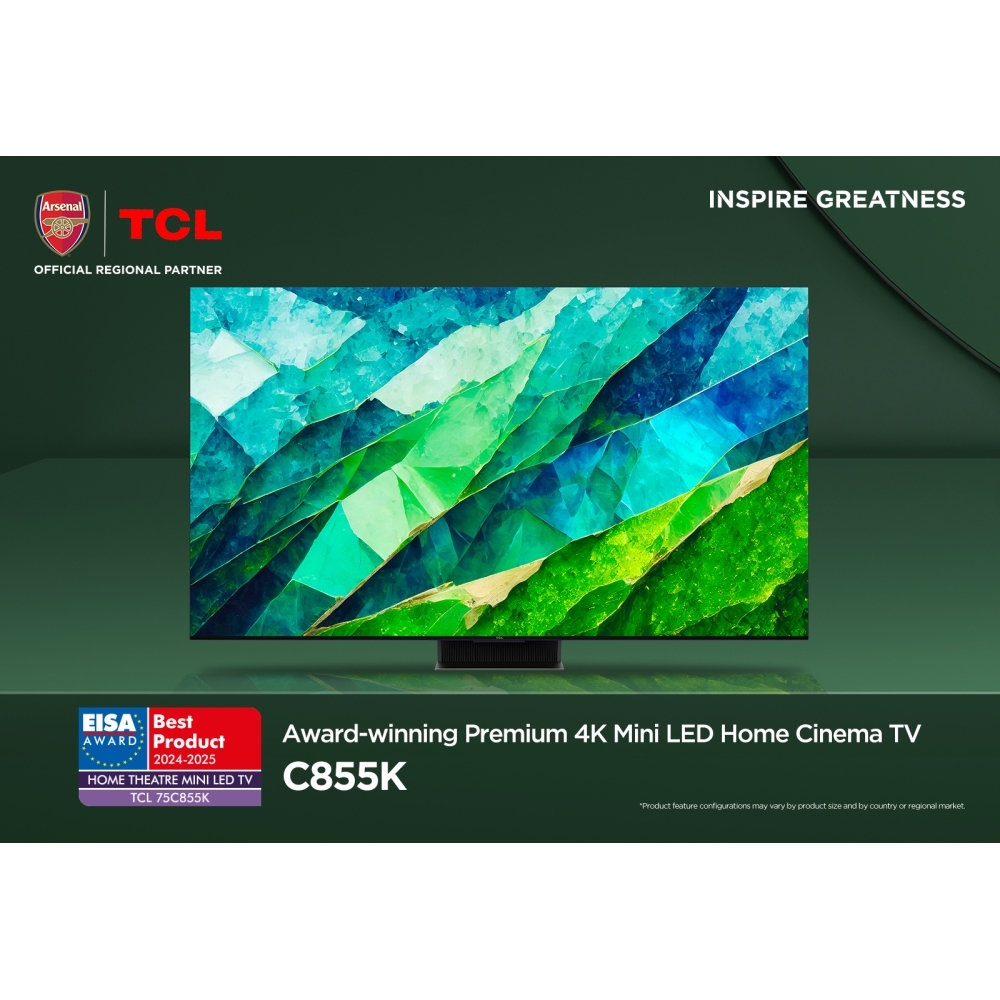 TCL 85C855K C855K 85" QD-Mini LED 4K Ultra HD Smart TV, Black, F Rated