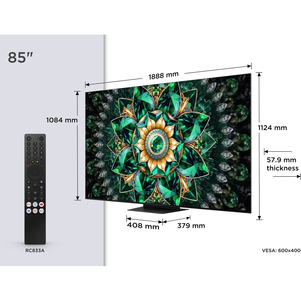 TCL 85Q7C-UK 85" Mini LED Smart Television, 4K Ultra HD, Black, D Rated