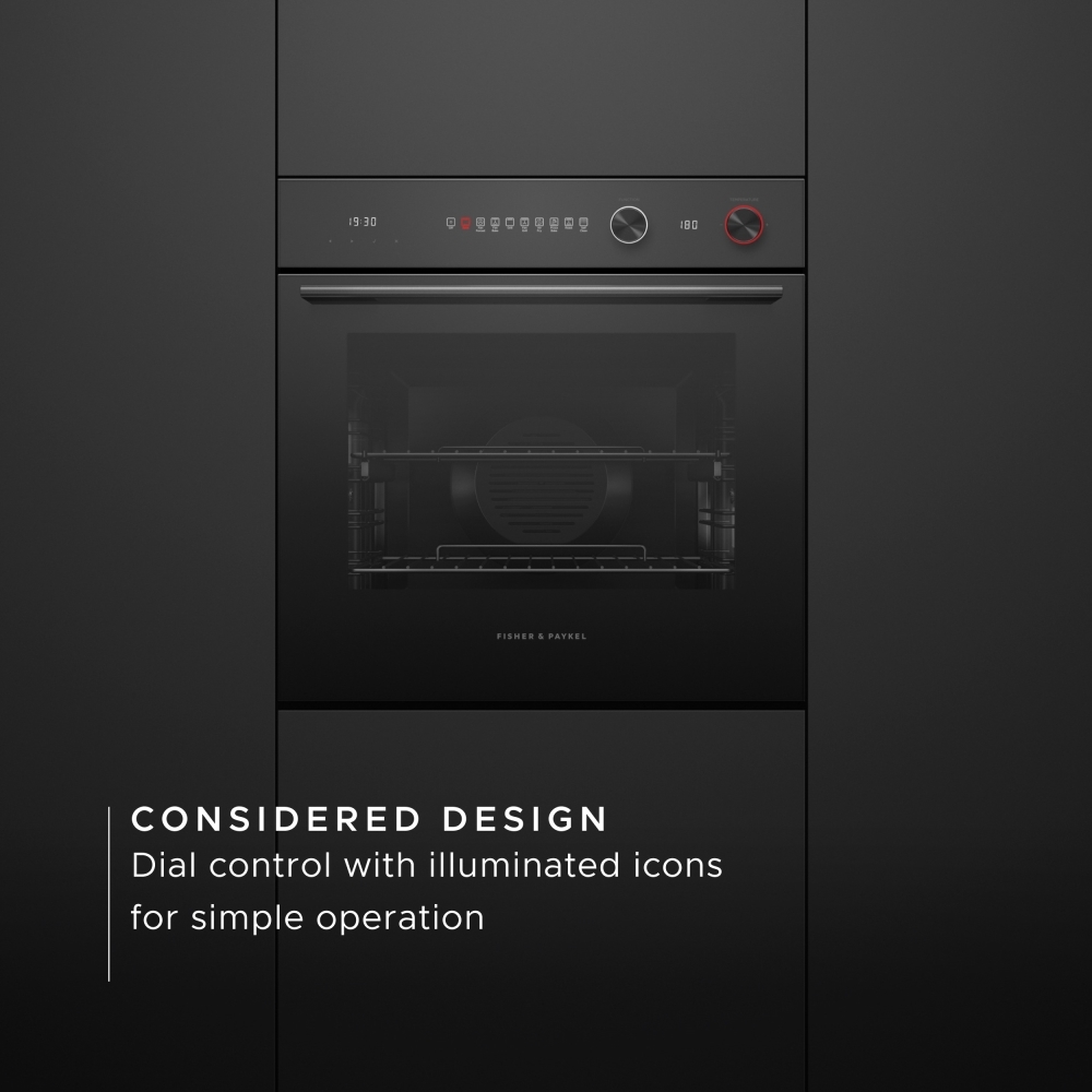 Fisher & Paykel OB60SACPGB5 Built-In Electric Single Oven with Pyrolytic Cleaning, Black, A Rated