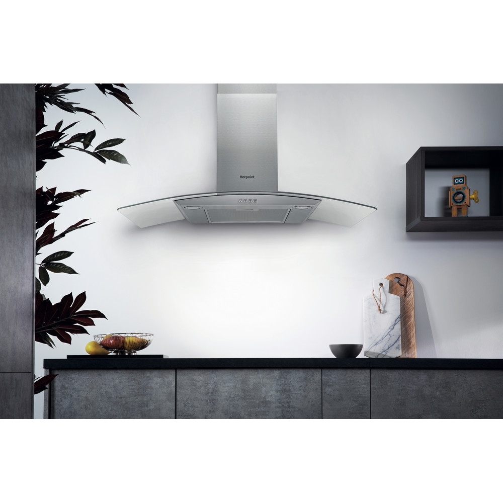Hotpoint PHGC9.4FLMX 90cm Chimney Cooker Hood, Stainless Steel, D Rated