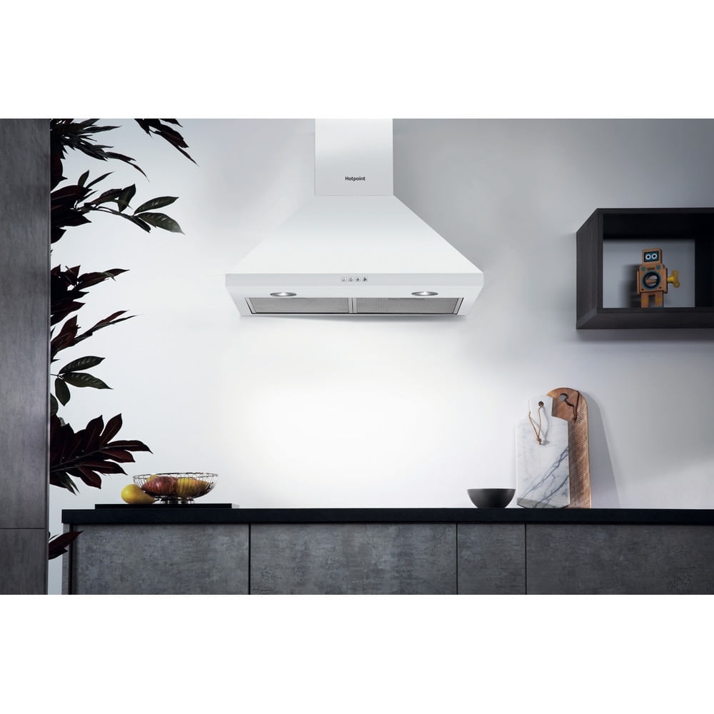 Hotpoint PHPC6.5FLMX 60cm Chimney Cooker Hood, White, D Rated