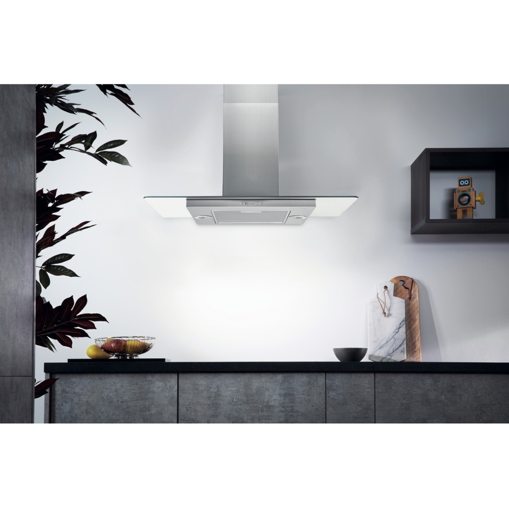 Hotpoint UIF9.3FLBX 90cm Chimney Cooker Hood, Stainless Steel, B Rated