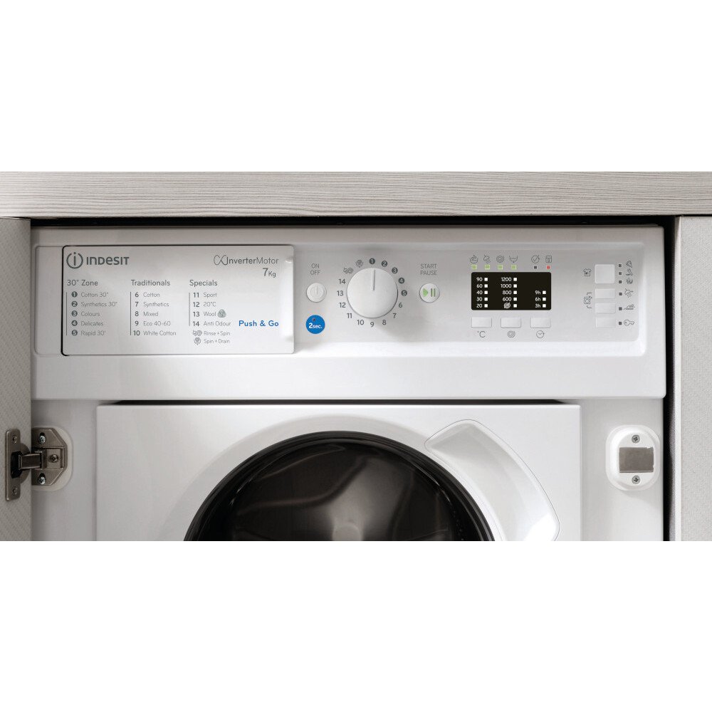 Indesit BIWMIL71252UKN Integrated Washing Machine, 7kg, 1200 Spin, White, E Rated