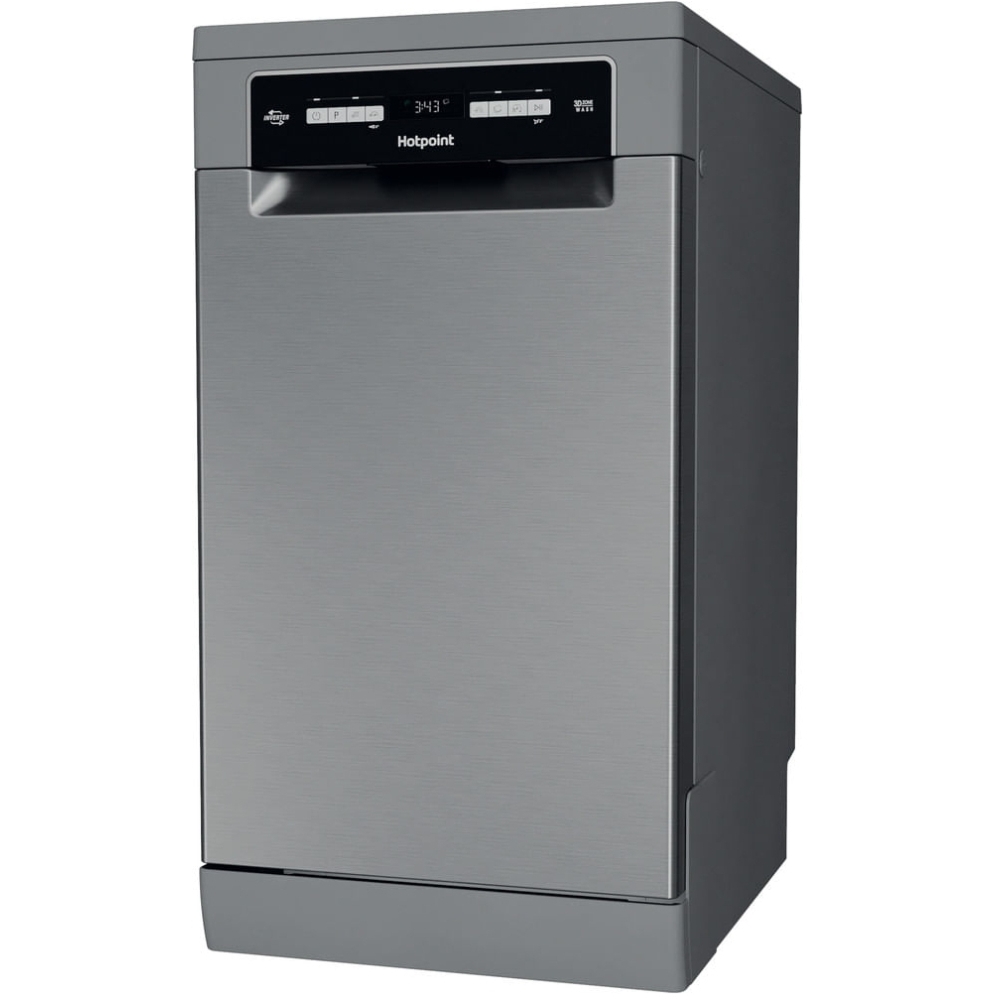 Hotpoint HSFO3T223WXUKN Slimline Dishwasher, 10 Place Settings, Stainless Steel, E Rated