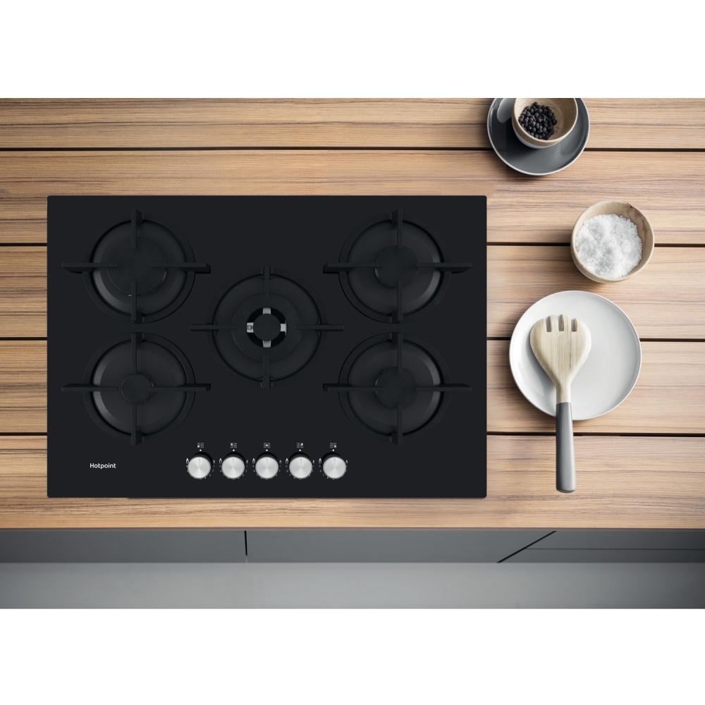 Hotpoint HGS72SBK 73cm 5 Burner Gas Hob, Black