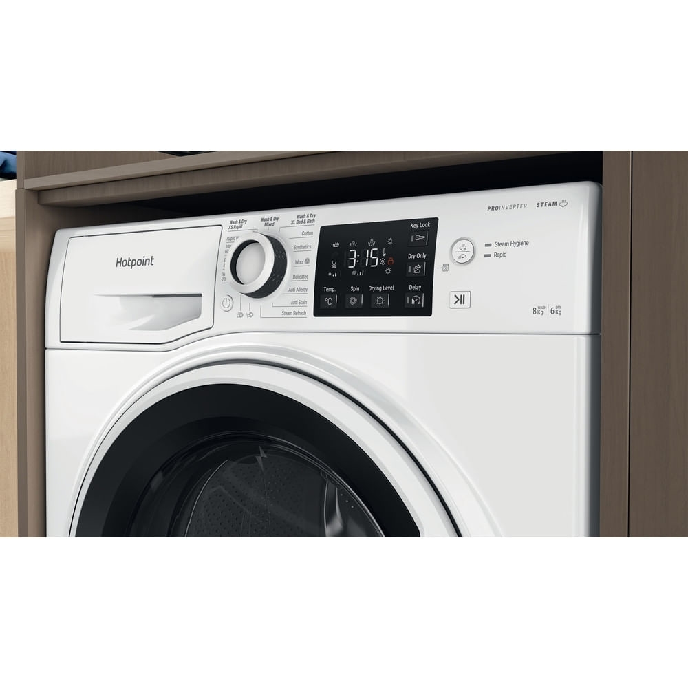 Hotpoint NDB8635WUK Washer Dryer, 8kg/6kg, 1400 Spin, White, D Rated