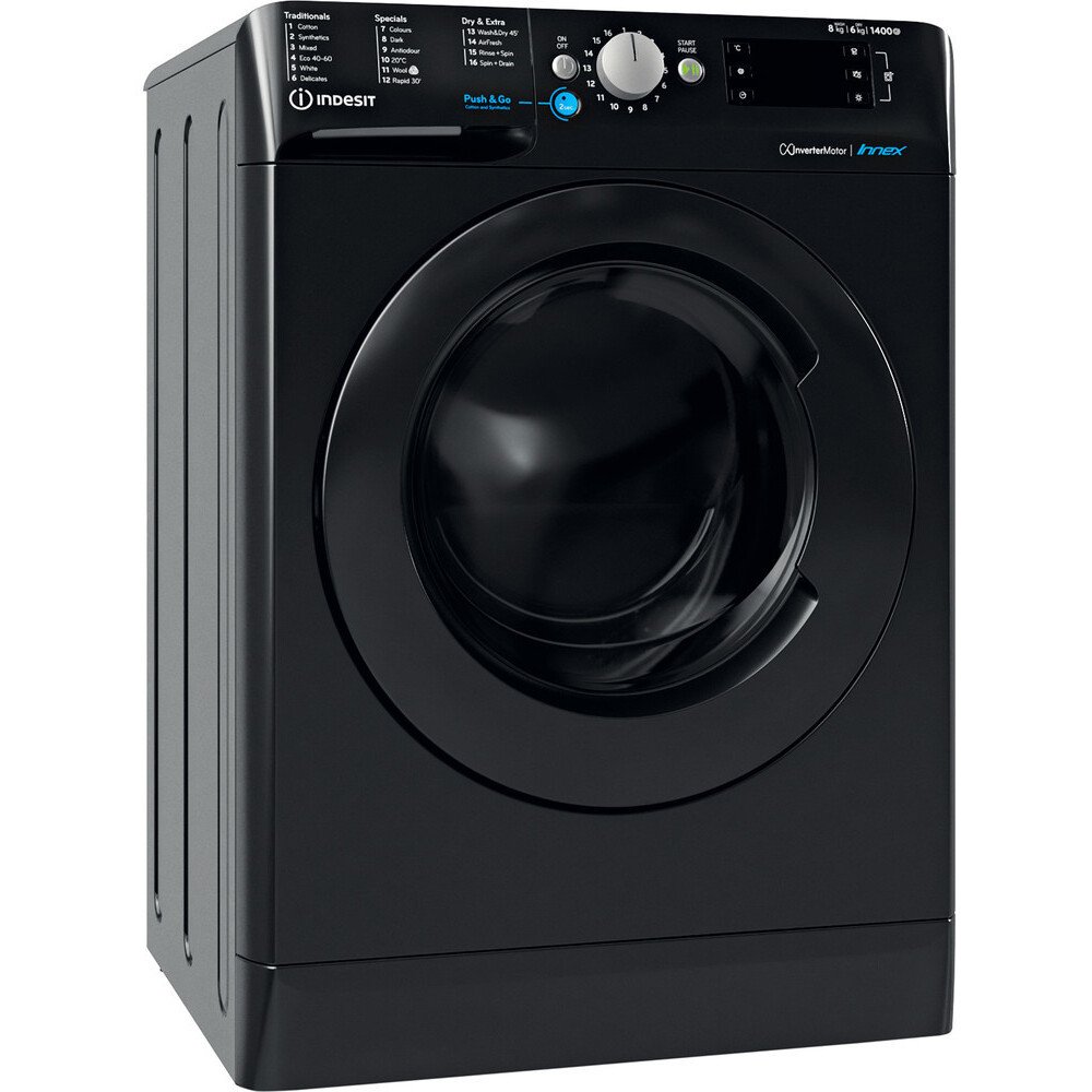 Indesit BDE86436XBUKN Washer Dryer, 8kg, 1400 Spin, Black, A Rated