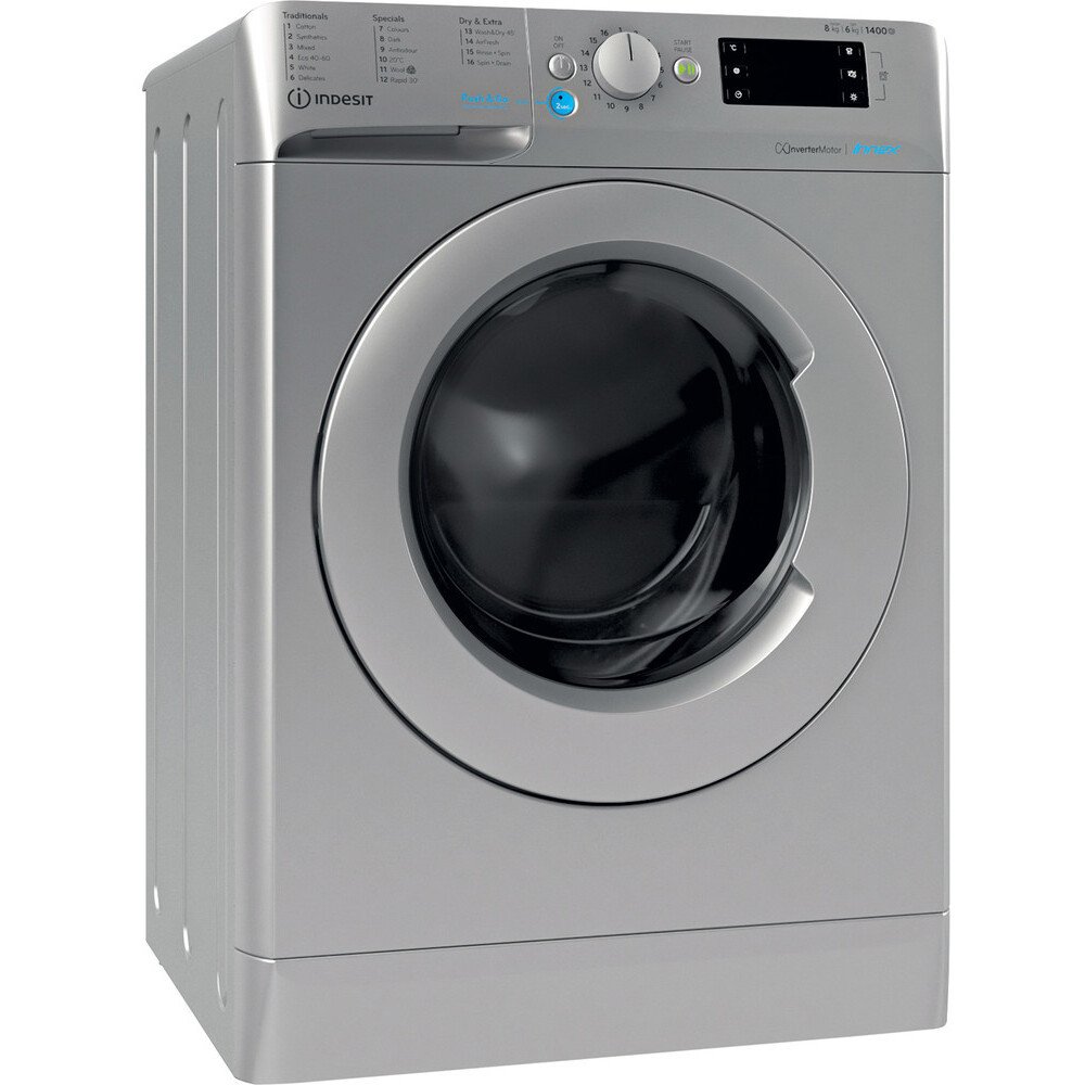Indesit BDE86436XSUKN Washer Dryer, 9kg, 1400 Spin, Silver, A Rated