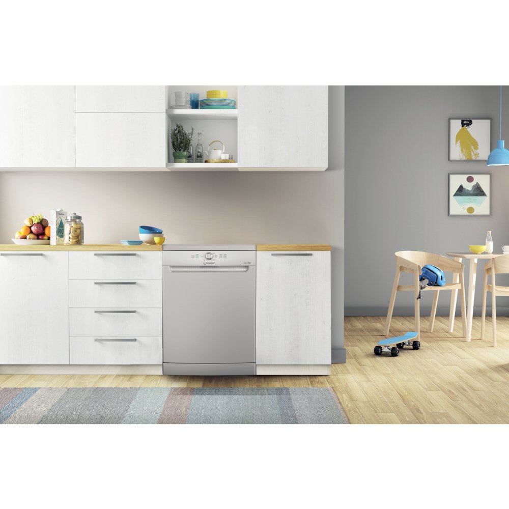Indesit D2FHK26SUK Dishwasher, 14 Place Settings, Silver, E Rated