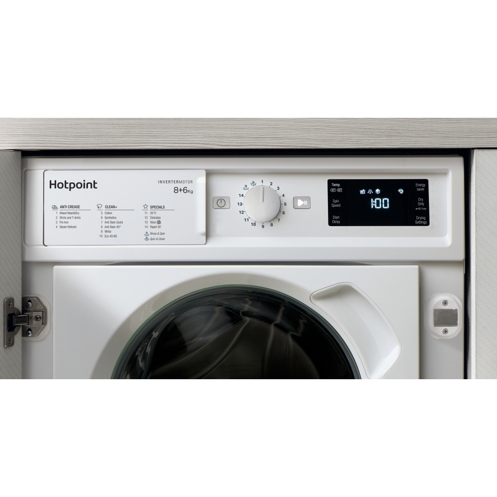 Hotpoint BIWDHG861485UK Integrated Washer Dryer, 8kg/6kg, 1400 Spin, White, D Rated