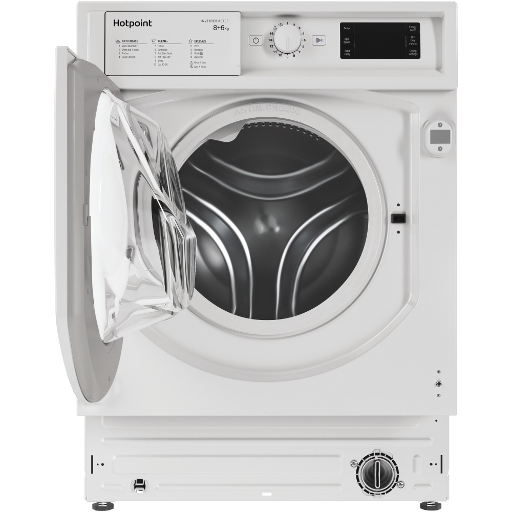 Hotpoint BIWDHG861485UK Integrated Washer Dryer, 8kg/6kg, 1400 Spin, White, D Rated