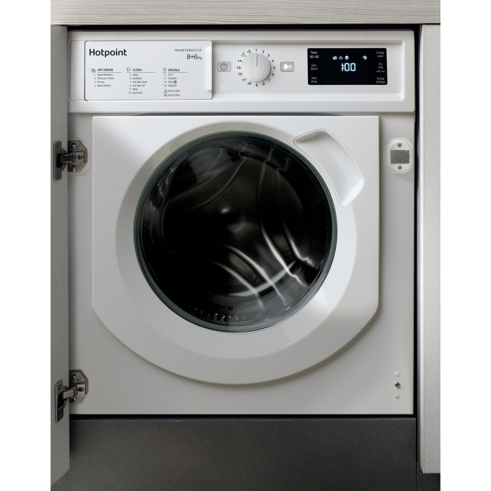 Hotpoint BIWDHG861485UK Integrated Washer Dryer, 8kg/6kg, 1400 Spin, White, D Rated
