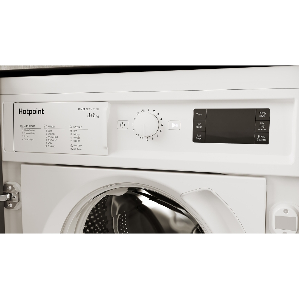 Hotpoint BIWDHG861485UK Integrated Washer Dryer, 8kg/6kg, 1400 Spin, White, D Rated