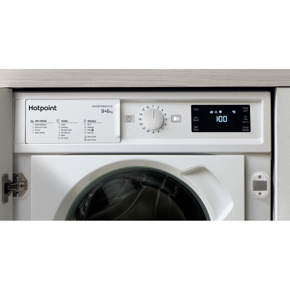 Hotpoint BIWDHG961485UK Integrated Washer Dryer, 9kg/6kg, 1400 Spin, White, D Rated
