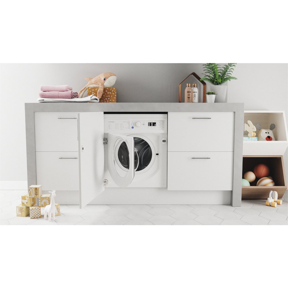 Indesit BIWMIL91485UK Integrated Washing Machine, 9kg, 1400 Spin, White, B Rated