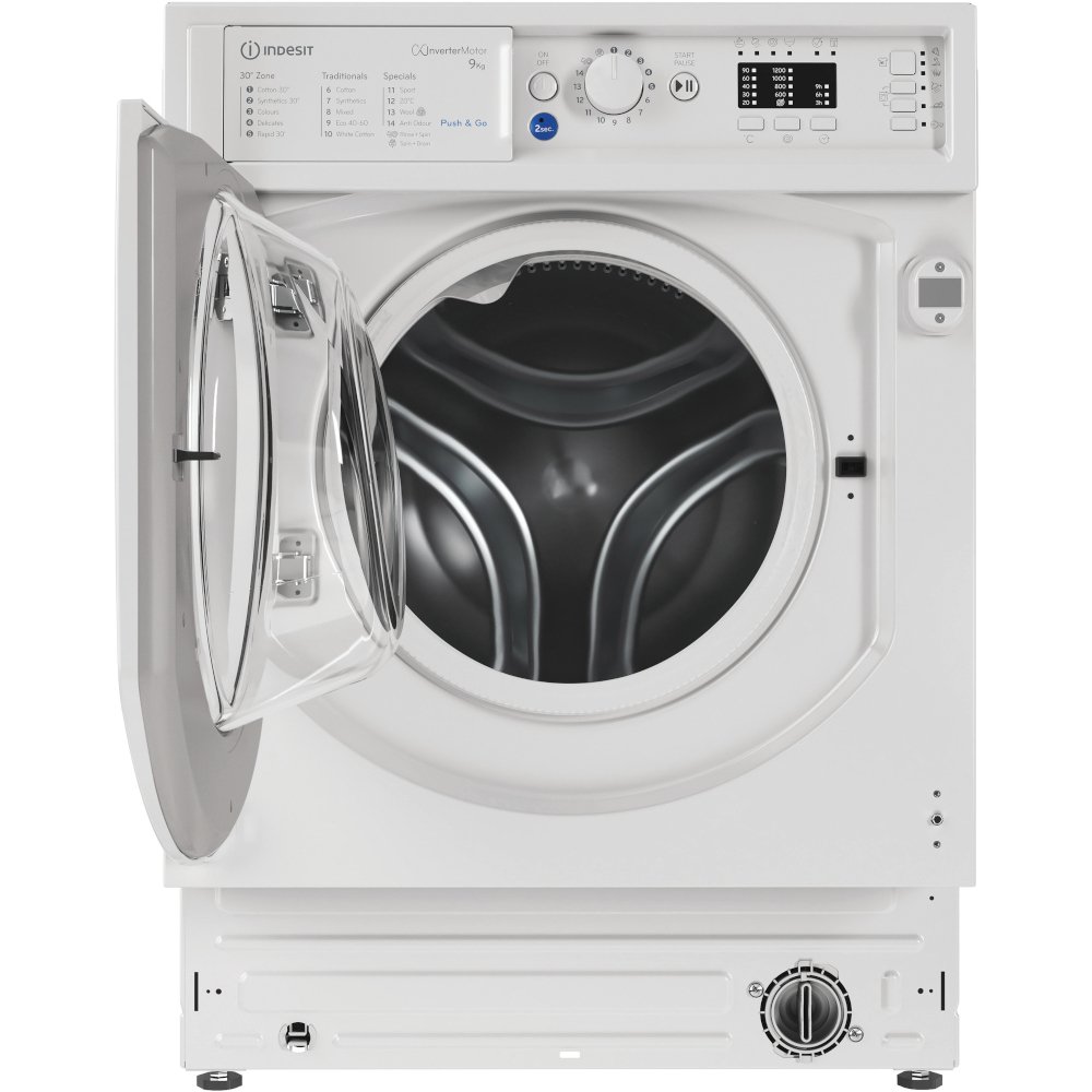 Indesit BIWMIL91485UK Integrated Washing Machine, 9kg, 1400 Spin, White, B Rated