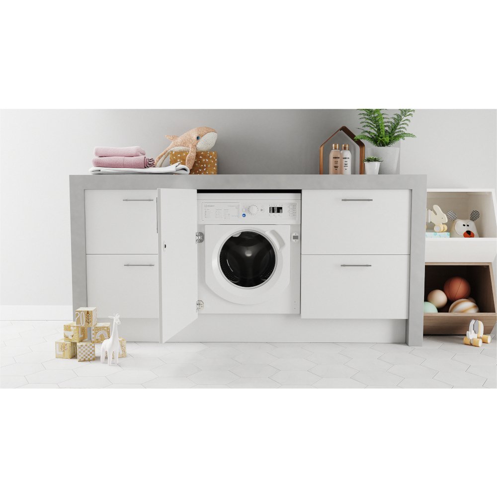 Indesit BIWMIL91485UK Integrated Washing Machine, 9kg, 1400 Spin, White, B Rated