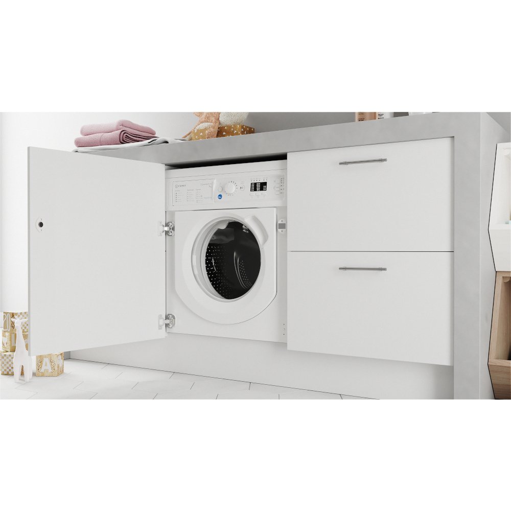 Indesit BIWMIL91485UK Integrated Washing Machine, 9kg, 1400 Spin, White, B Rated