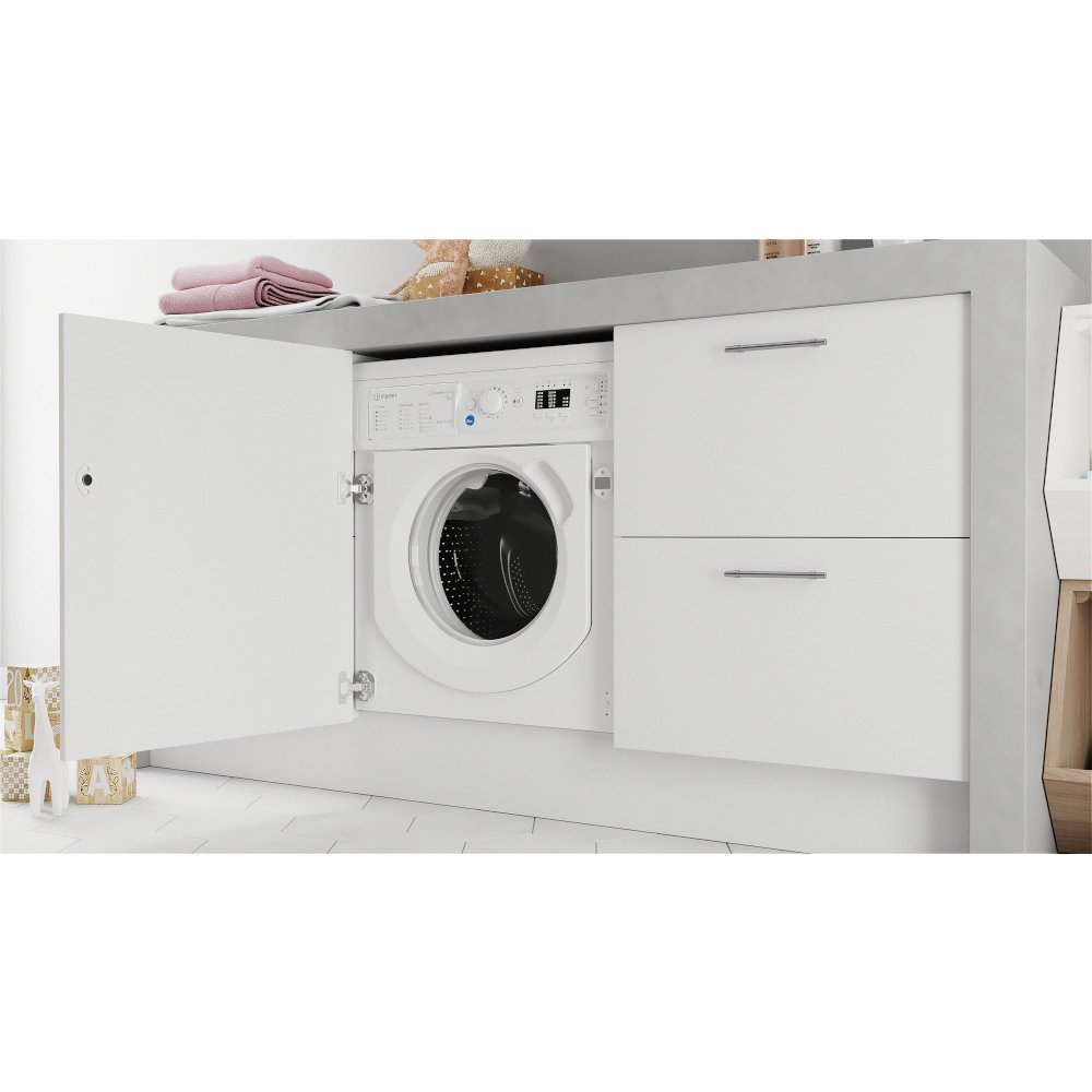 Indesit BIWMIL81485UK Integrated Washing Machine, 8kg, 1400 Spin, White, B Rated