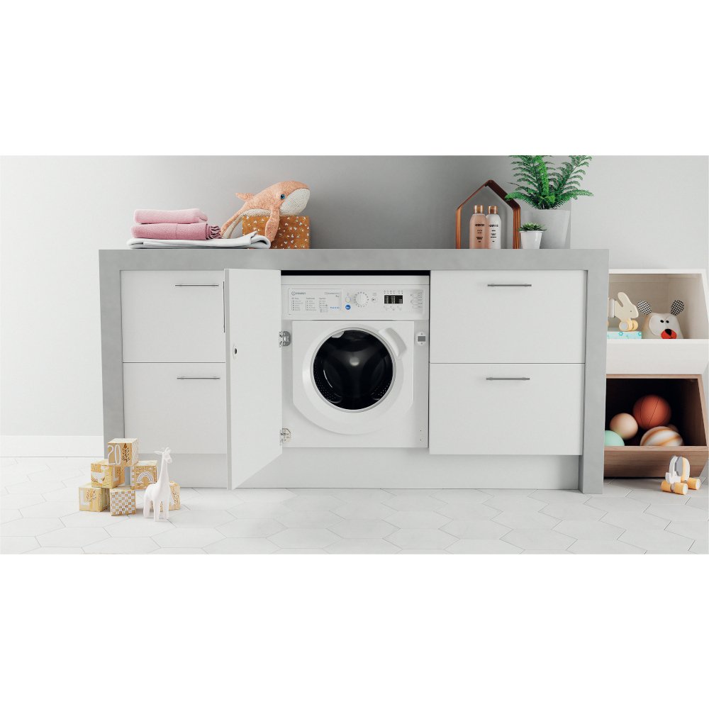 Indesit BIWMIL81485UK Integrated Washing Machine, 8kg, 1400 Spin, White, B Rated